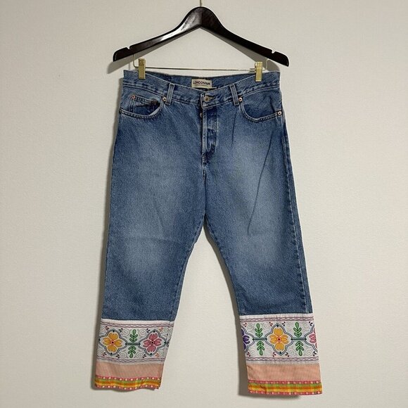 Vintage London Jean Capris Women’s Size 12 Retro Colorful Hippie Boho High Waist - Picture 1 of 9